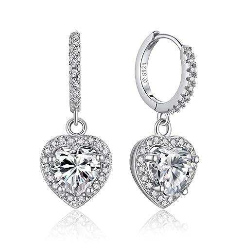 MomentWish Dangle Earrings for Women-925 Sterling Silver Moissanite Earring, Women's Gift for Valentine Birthday, D Color VVS1 Dancing Moissanite Hoops