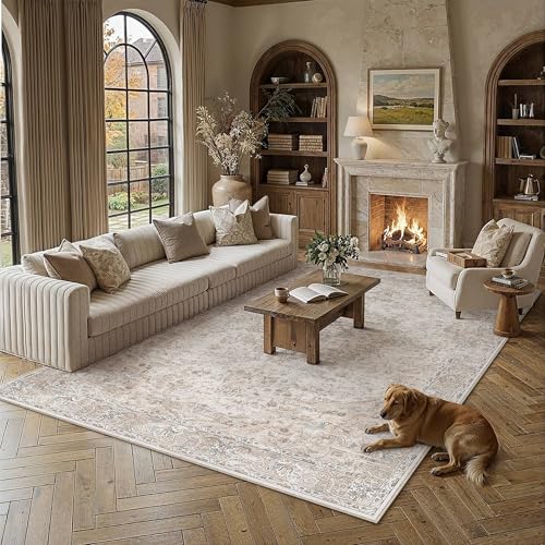 HUGEAR Area Rugs 6x9 Washable Rug for Living Room Bedroom Beige Vintage Rug Carpet Low Pile Non Slip No Shedding Soft Durable Indoor Dining Room Home Decor Floor Mat