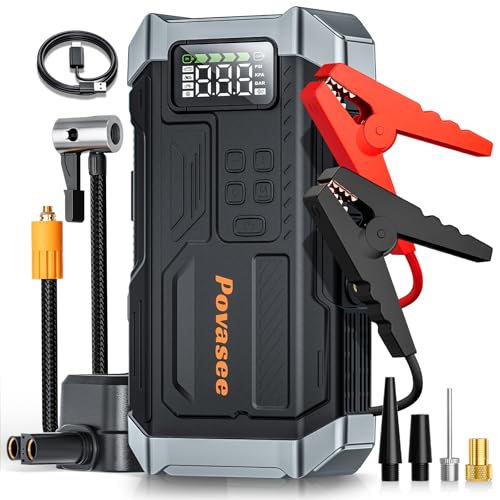 5000A Jump Starter with Air Compressor, Battery Jumper Starter car Battery Jump Starter povasee Portable Jump Starter (Up 9L Gas/8L Diesel Engine