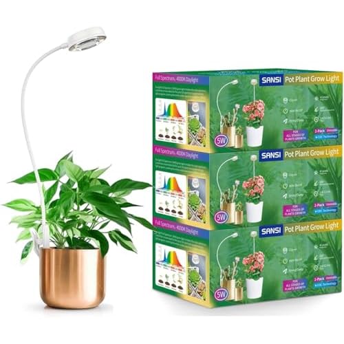SANSI Grow Lights for Indoor Plants, Pot Clip LED Plant Light for Growing Full Spectrum, Plant Growing Lamp with 4-Level Dimmable, Auto On Off 3 6 12 Hrs Timer for Pot Plants, White